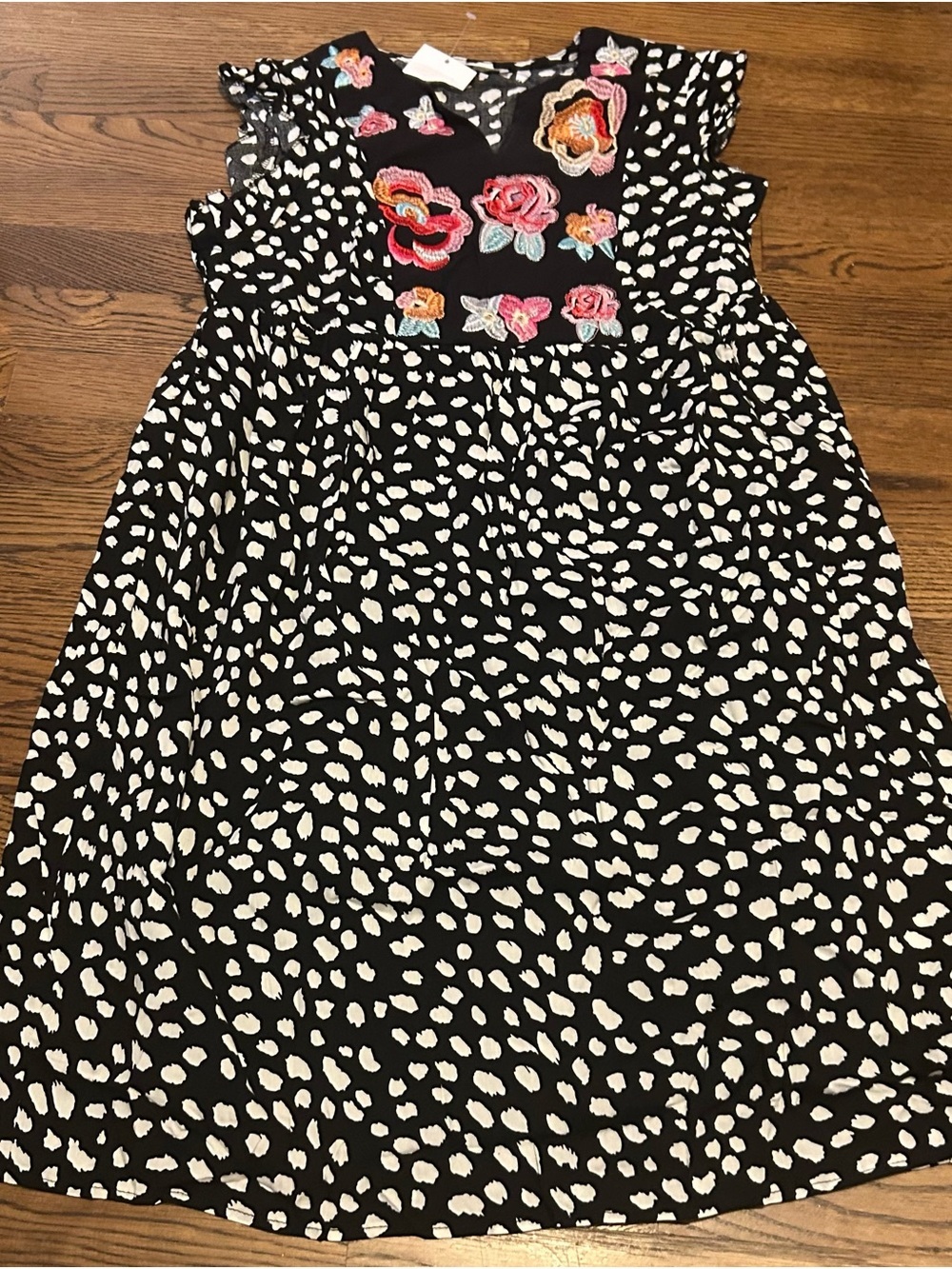 Black and White Floral Appliqué Mini Dress w animal print 0191 - Picture 4 of 14